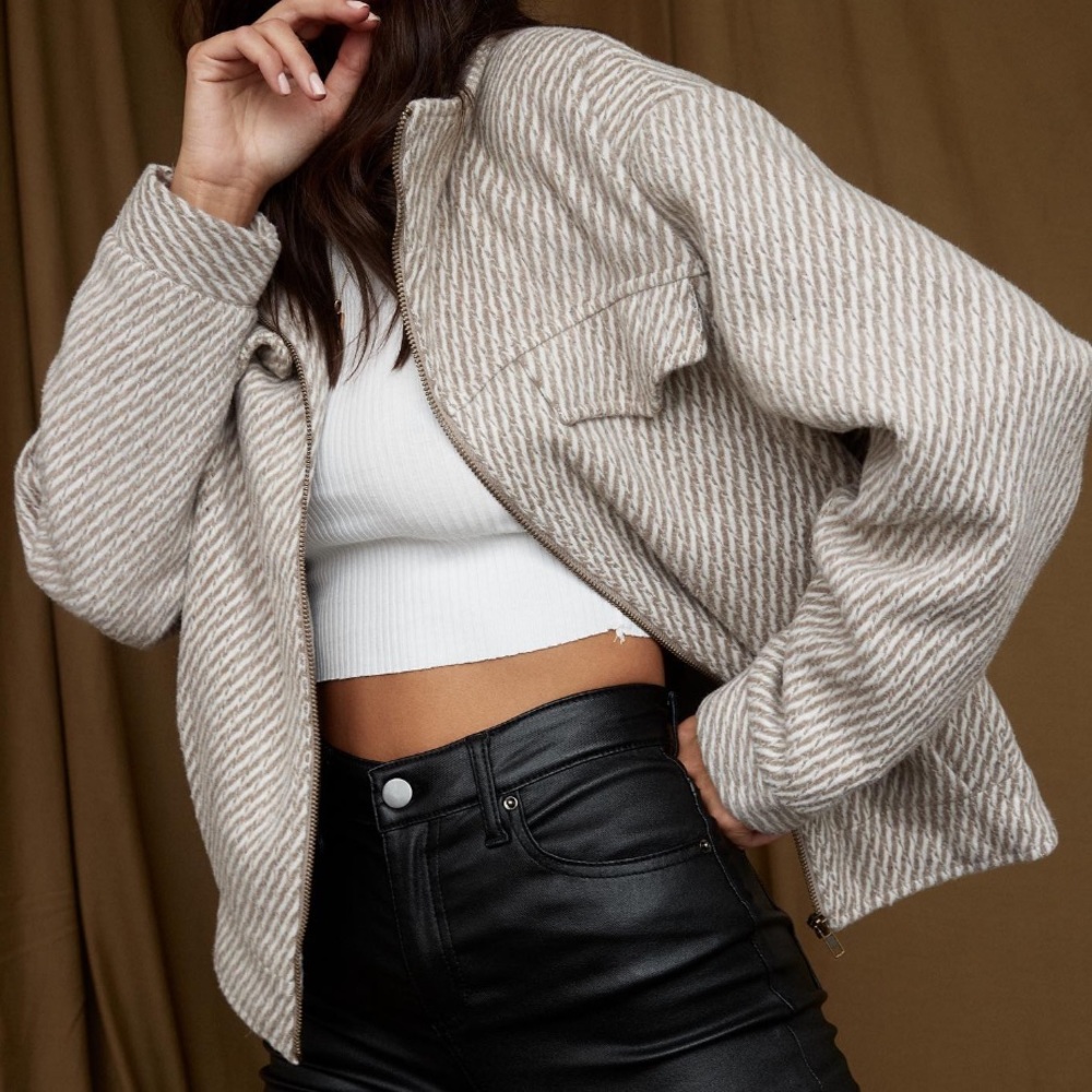 12th Tribe Marina Taupe Wool Moto Jacket